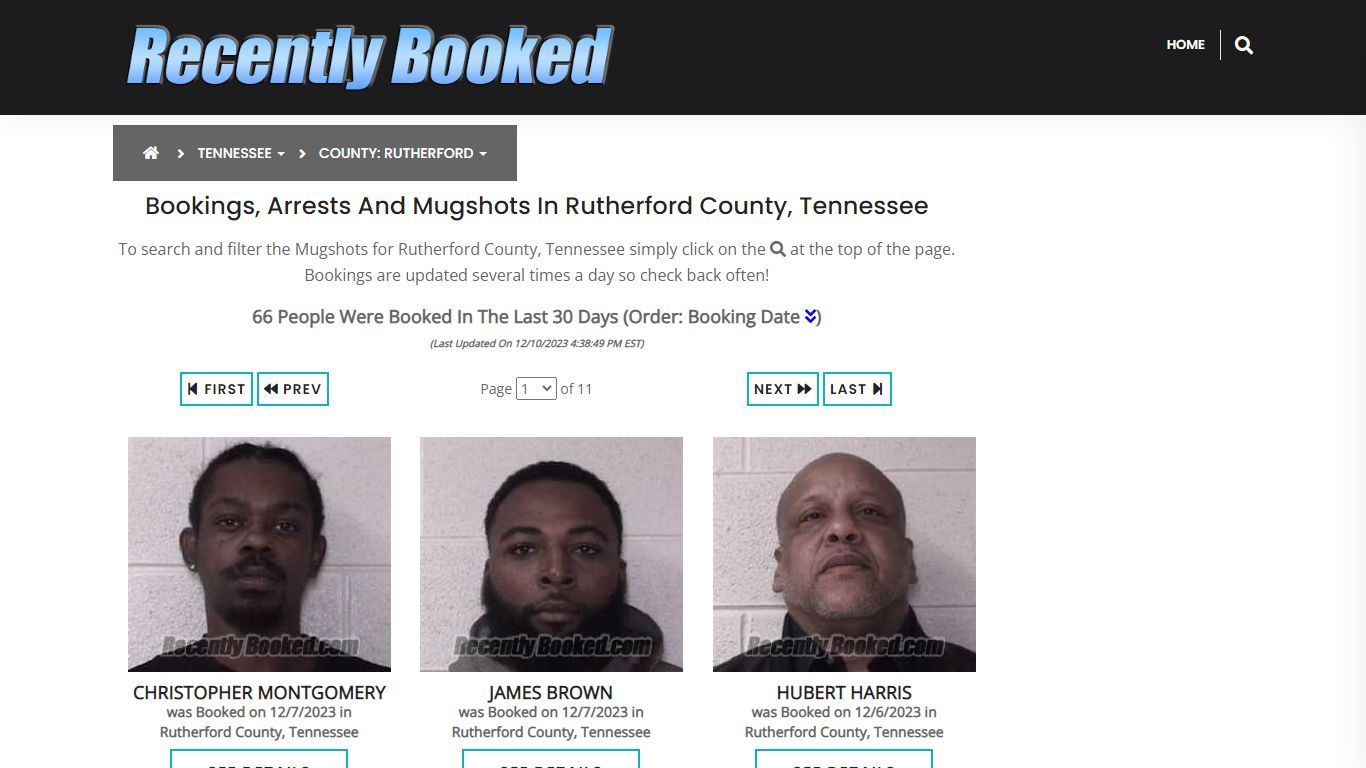 Bookings, Arrests and Mugshots in Rutherford County, Tennessee